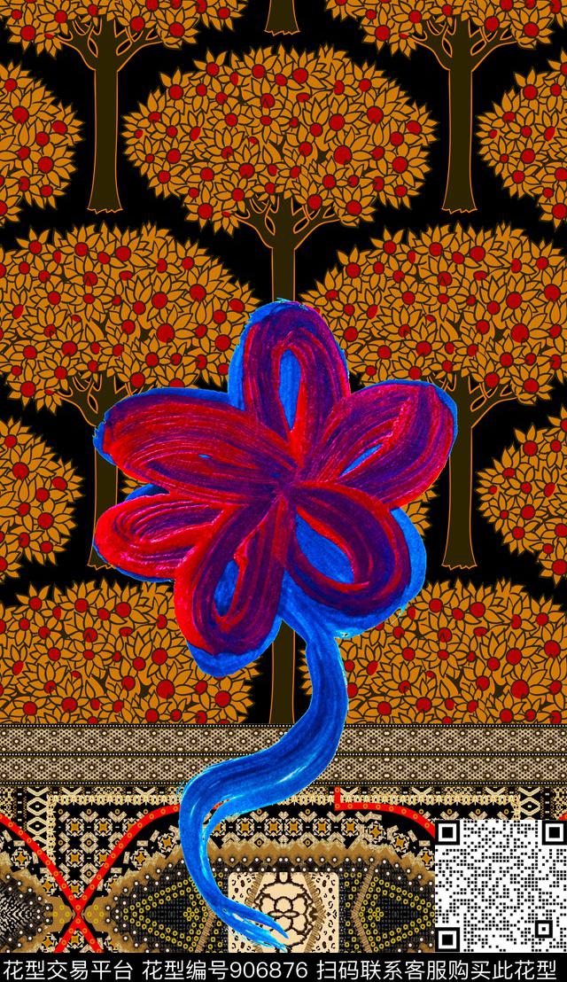 二方连续花卉绿植树叶数码印花华亿平台下载（图片编号: 906876） - 瓦栏（Walan）