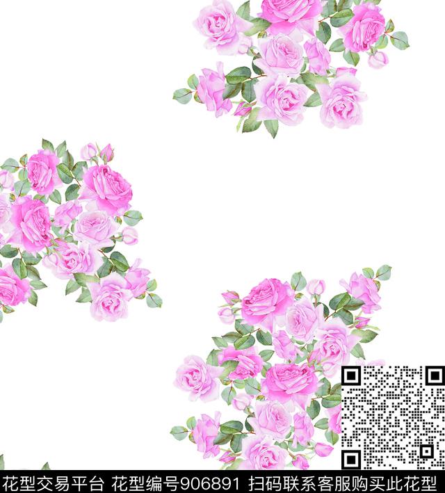 手绘花卉月季花数码华亿平台数码印花华亿平台下载（图片编号: 906891） - 瓦栏（Walan）