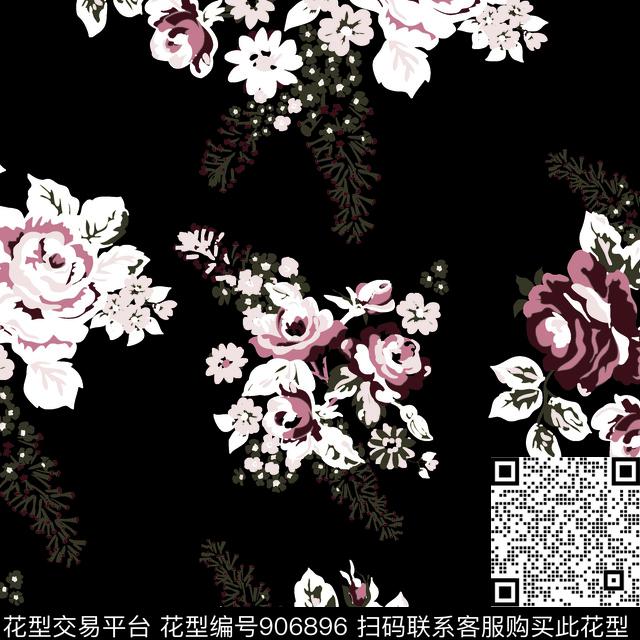 手绘花卉数码华亿平台月季花传统印花华亿平台下载（图片编号: 906896） - 瓦栏（Walan）