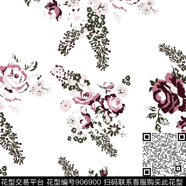 手绘花卉数码华亿平台月季花传统印花华亿平台下载（图片编号: 906900） - 瓦栏（Walan）