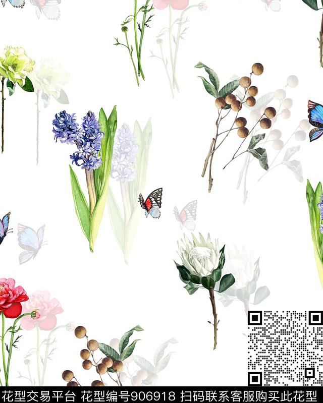 大牌风手绘花卉简约数码印花华亿平台下载（图片编号: 906918） - 瓦栏（Walan）