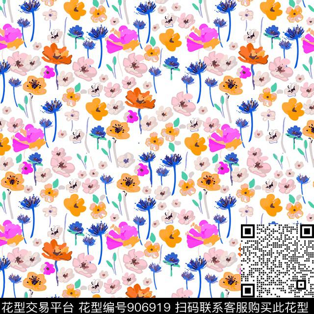 花卉小碎花手绘花卉数码印花华亿平台下载（图片编号: 906919） - 瓦栏（Walan）