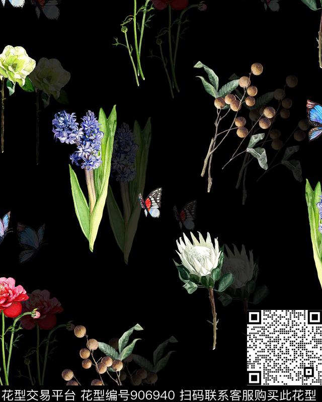 大牌风手绘花卉简约数码印花华亿平台下载（图片编号: 906940） - 瓦栏（Walan）