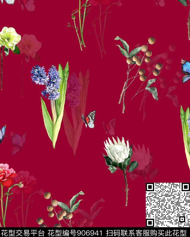 大牌风手绘花卉简约数码印花华亿平台下载（图片编号: 906941） - 瓦栏（Walan）
