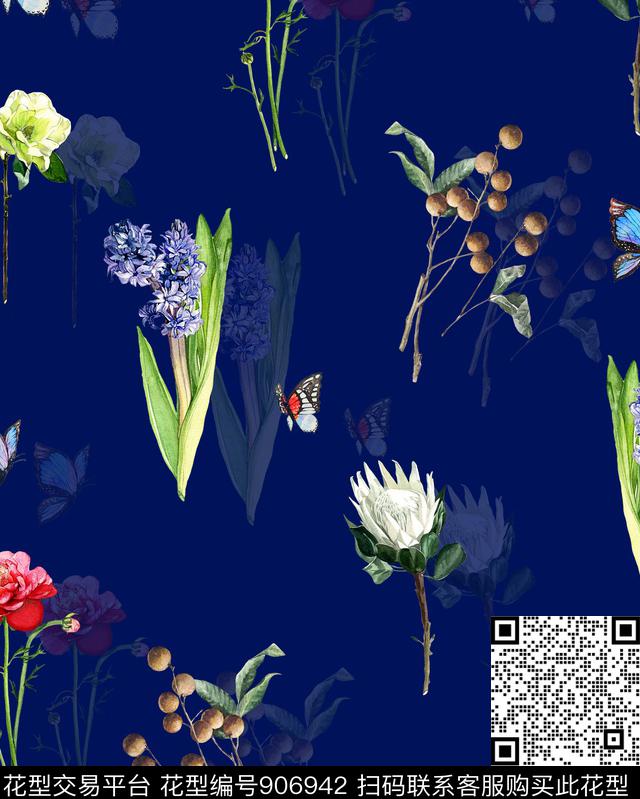 大牌风手绘花卉简约数码印花华亿平台下载（图片编号: 906942） - 瓦栏（Walan）