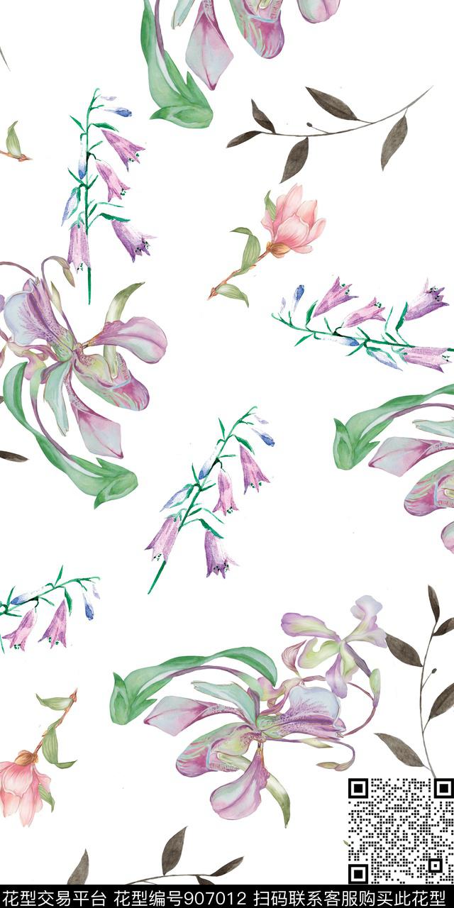 满版散花水彩花卉小碎花数码印花华亿平台下载（图片编号: 907012） - 瓦栏（Walan）
