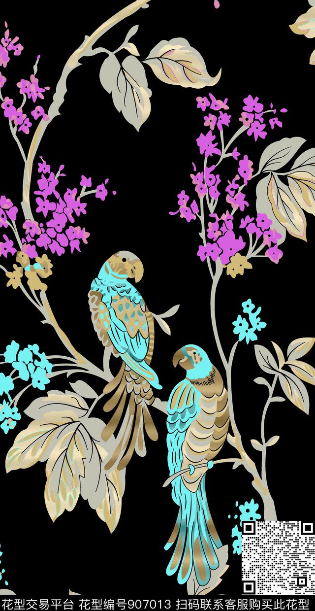 月季花数码华亿平台鸟数码印花华亿平台下载（图片编号: 907013） - 瓦栏（Walan）