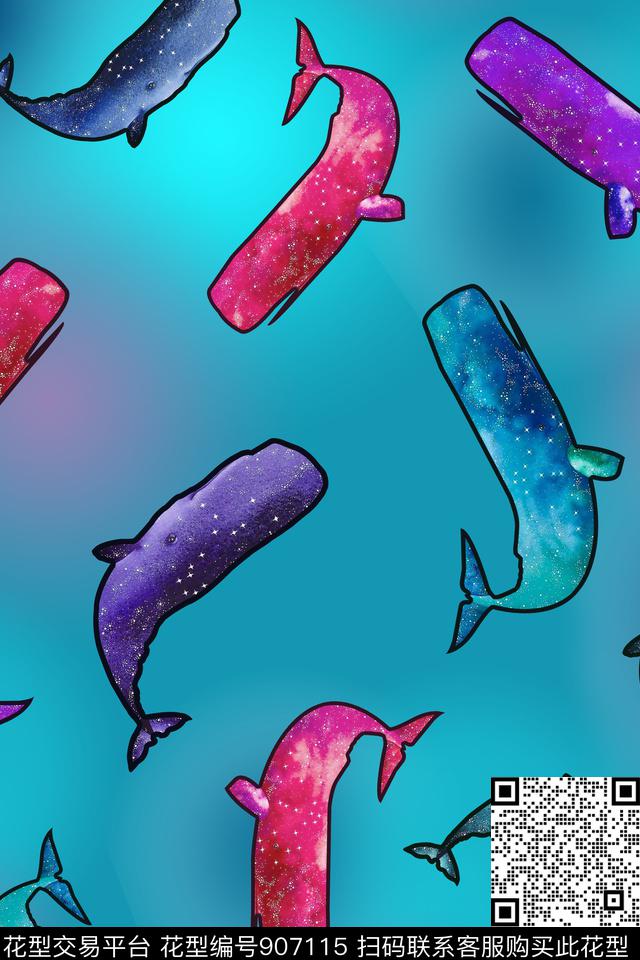 鲸鱼海洋动物手绘趣味数码印花华亿平台下载（图片编号: 907115） - 瓦栏（Walan）