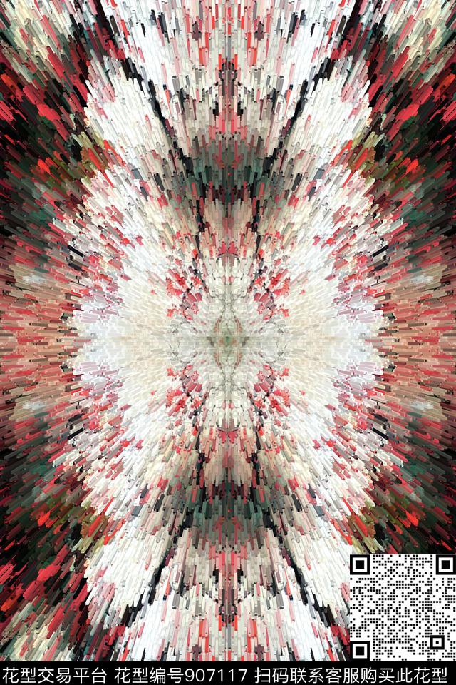 几何对称花发散数码印花华亿平台下载（图片编号: 907117） - 瓦栏（Walan）