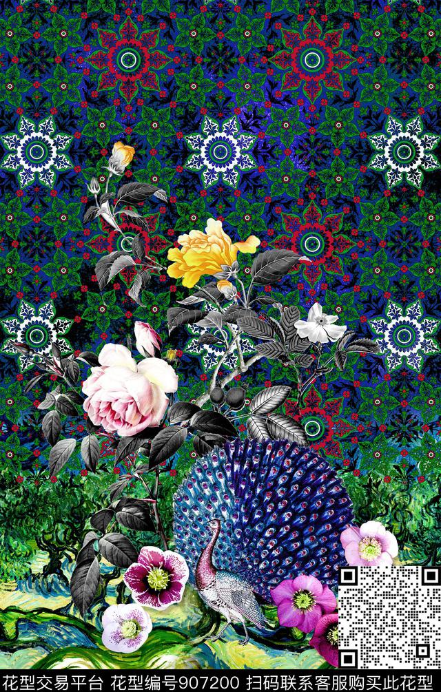 创意抽象花卉数码印花华亿平台下载（图片编号: 907200） - 瓦栏（Walan）