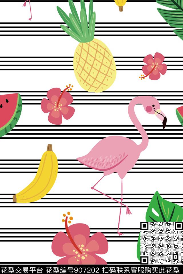 卡通趣味条纹数码印花华亿平台下载（图片编号: 907202） - 瓦栏（Walan）