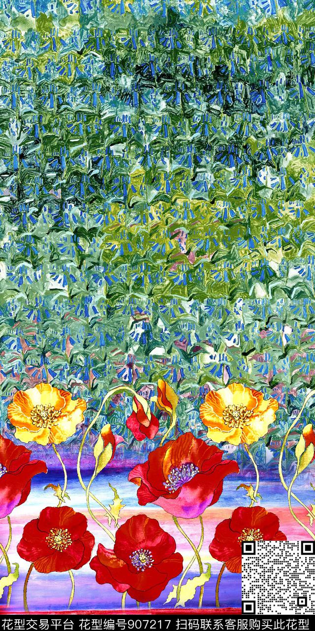 创意抽象花卉数码印花华亿平台下载（图片编号: 907217） - 瓦栏（Walan）