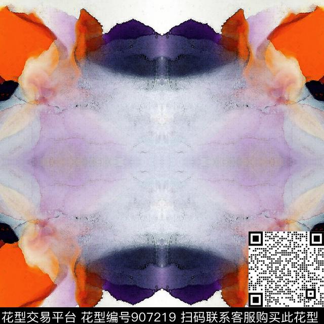 丝巾围巾秀场抽象水墨笔触数码印花华亿平台下载（图片编号: 907219） - 瓦栏（Walan）