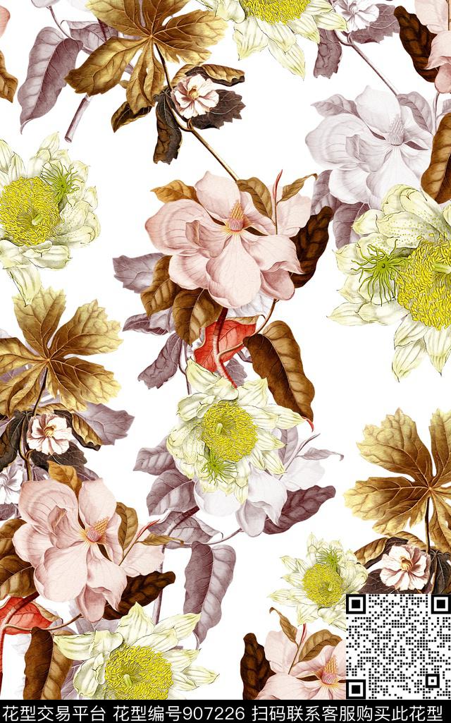 花卉手绘花卉水彩花卉数码印花华亿平台下载（图片编号: 907226） - 瓦栏（Walan）