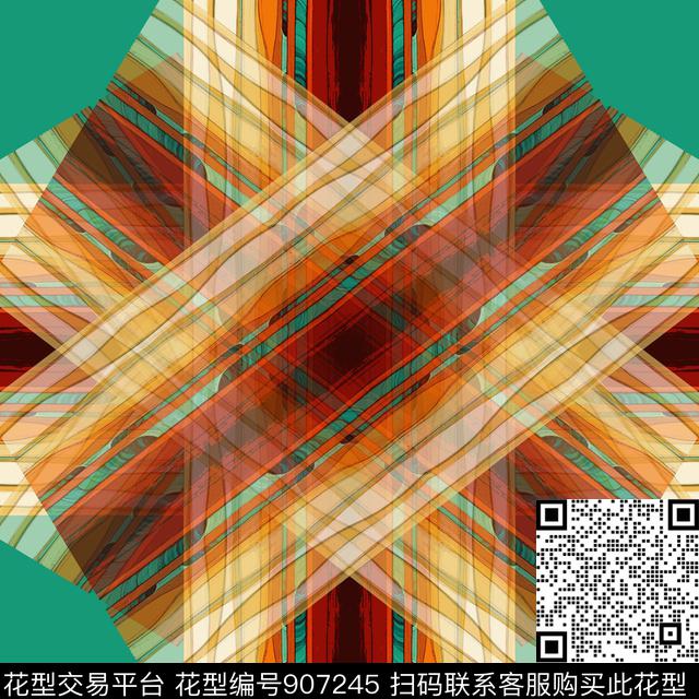 丝巾围巾秀场抽象条纹混搭数码印花华亿平台下载（图片编号: 907245） - 瓦栏（Walan）