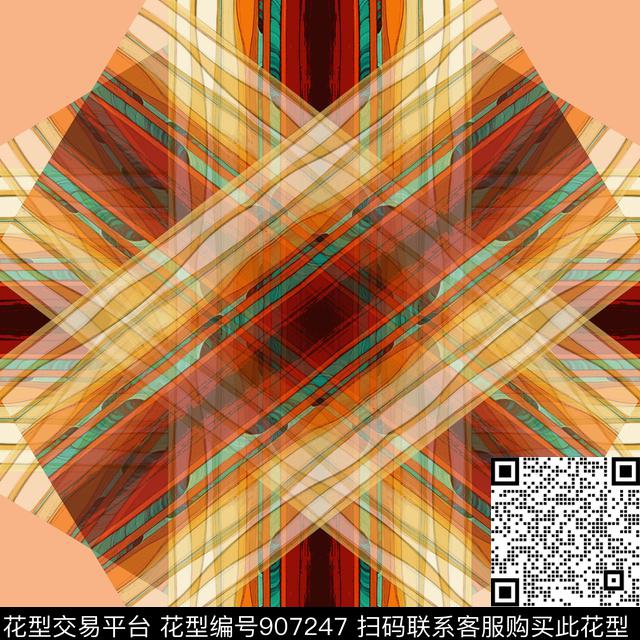 丝巾围巾秀场抽象条纹混搭数码印花华亿平台下载（图片编号: 907247） - 瓦栏（Walan）