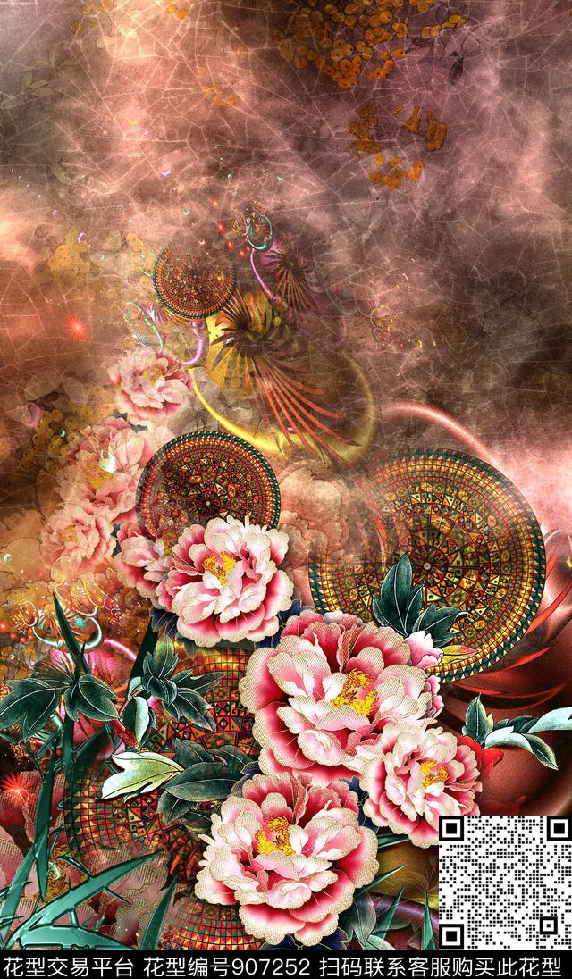 花卉定位花数码华亿平台数码印花华亿平台下载（图片编号: 907252） - 瓦栏（Walan）
