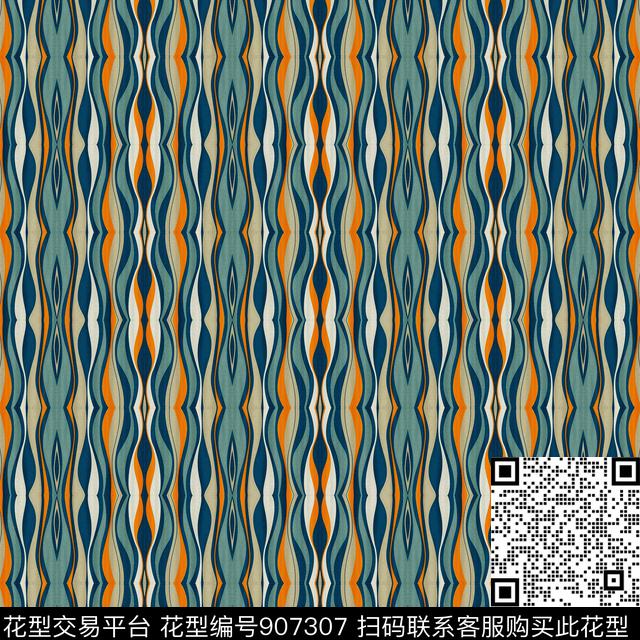 丝巾围巾秀场抽象条纹混搭数码印花华亿平台下载（图片编号: 907307） - 瓦栏（Walan）