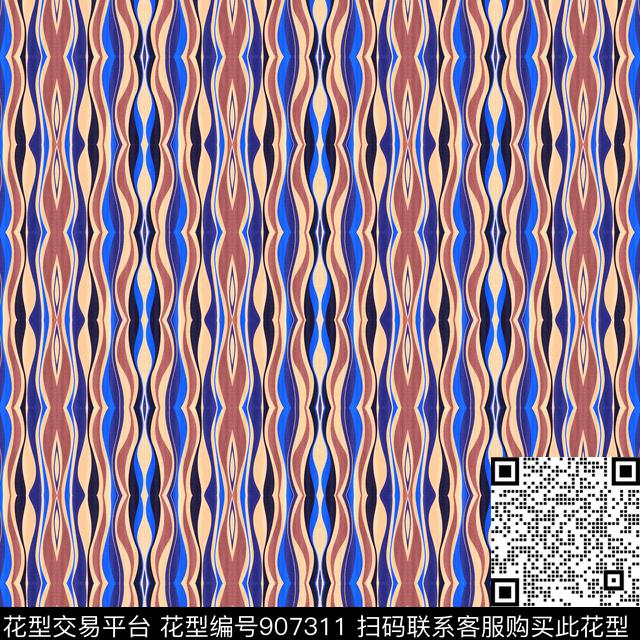 丝巾围巾秀场抽象条纹混搭数码印花华亿平台下载（图片编号: 907311） - 瓦栏（Walan）