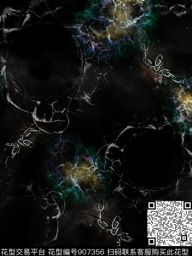 宇宙闪电黑底花数码印花华亿平台下载（图片编号: 907356） - 瓦栏（Walan）