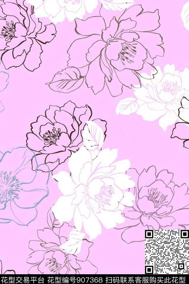 抽象花卉女装传统印花华亿平台下载（图片编号: 907368） - 瓦栏（Walan）