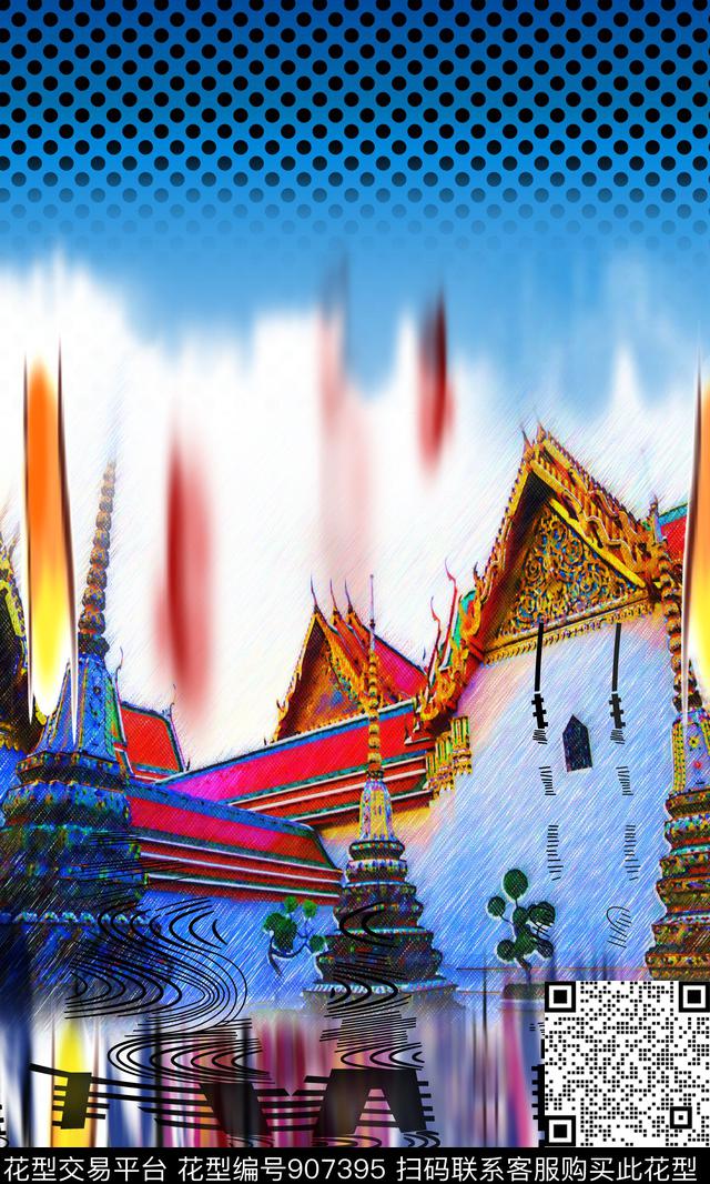 抽象几何定位花数码印花华亿平台下载（图片编号: 907395） - 瓦栏（Walan）