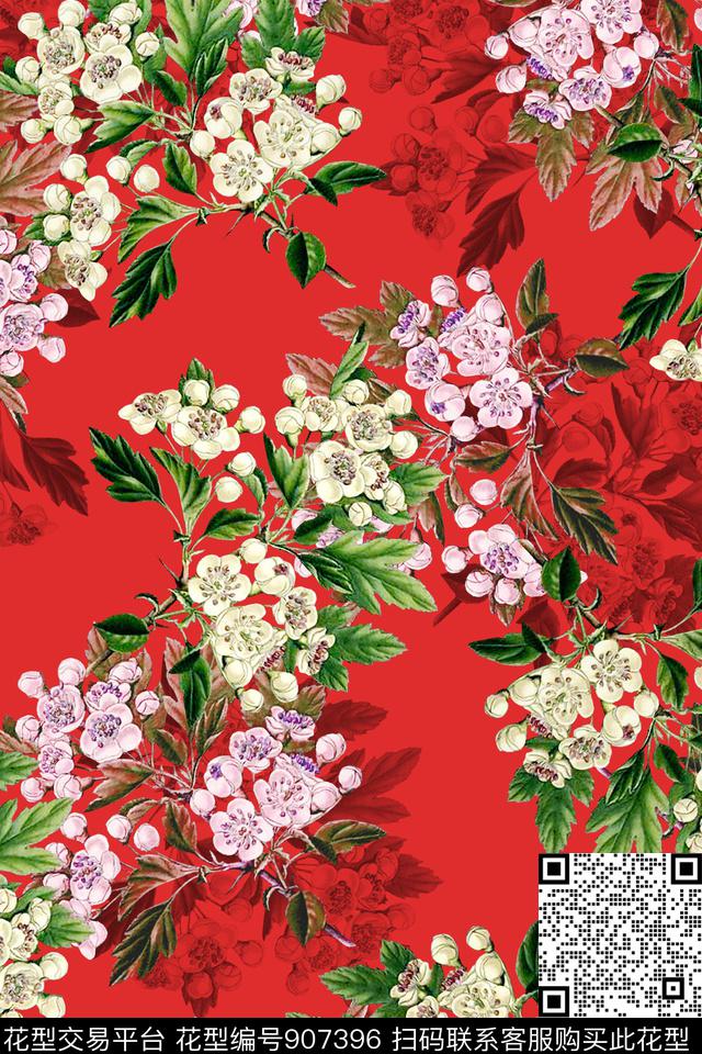 花卉手绘花卉水彩花卉数码印花华亿平台下载（图片编号: 907396） - 瓦栏（Walan）
