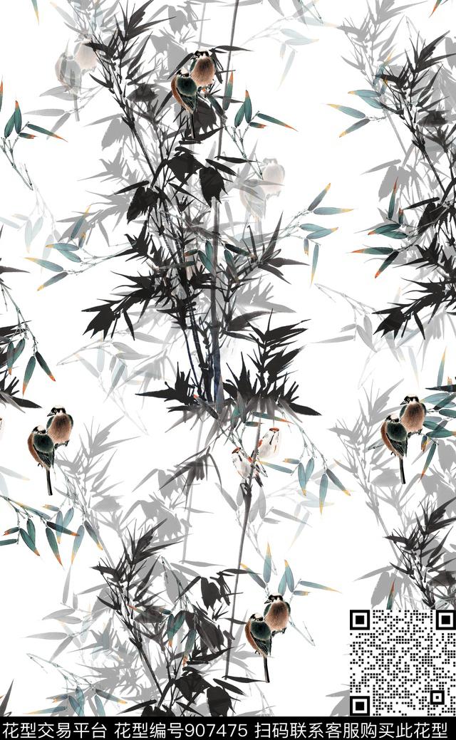 竹子女装中国风数码印花华亿平台下载（图片编号: 907475） - 瓦栏（Walan）