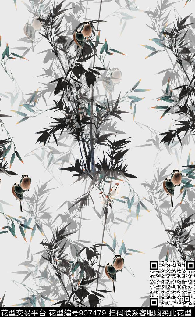 竹子女装中国风数码印花华亿平台下载（图片编号: 907479） - 瓦栏（Walan）