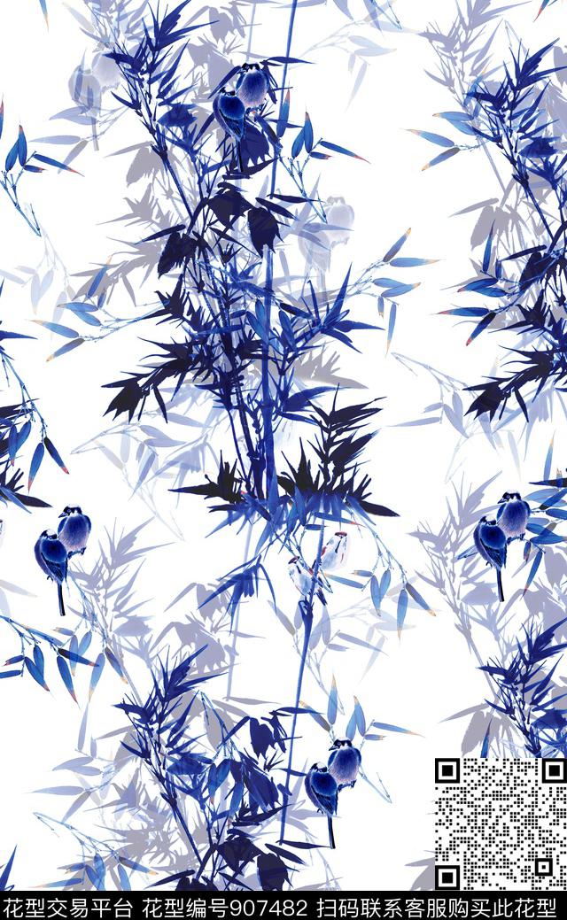 竹子女装中国风数码印花华亿平台下载（图片编号: 907482） - 瓦栏（Walan）