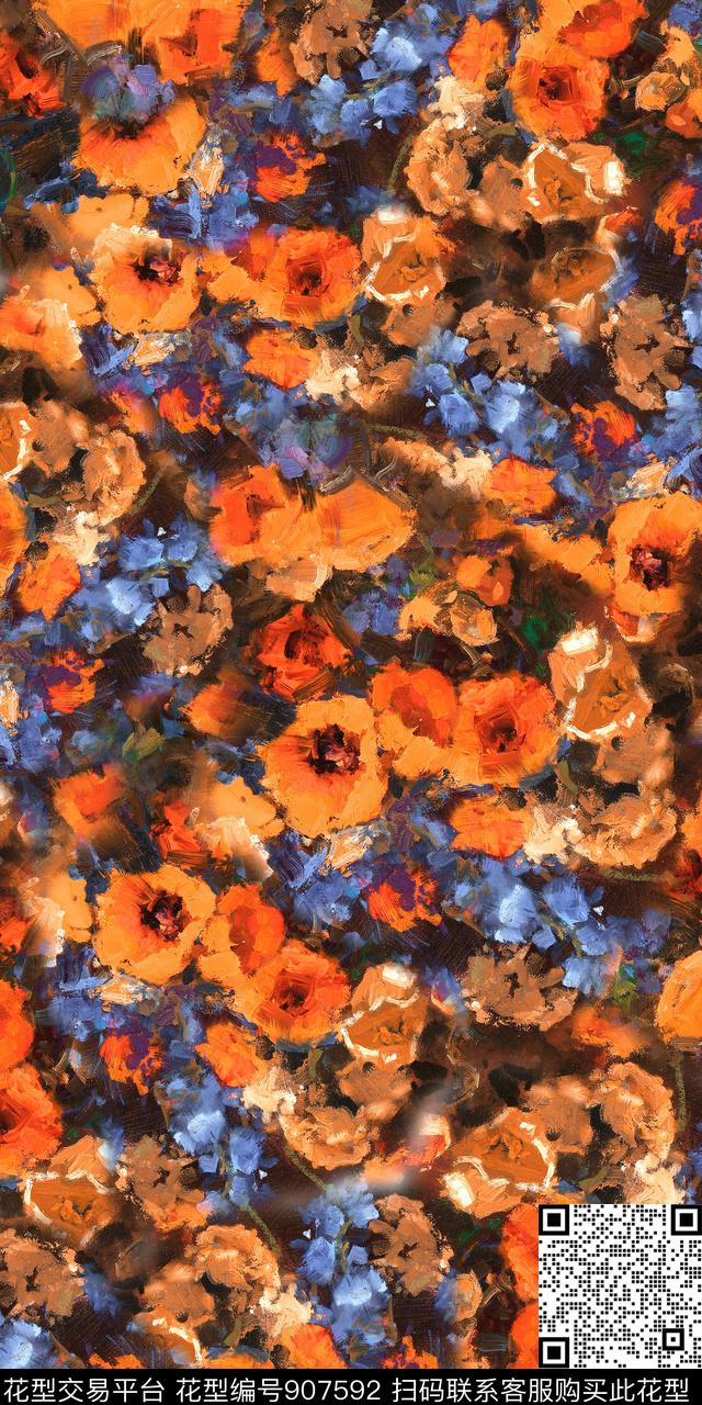 数码华亿平台抽象花卉油画华亿平台数码印花华亿平台下载（图片编号: 907592） - 瓦栏（Walan）
