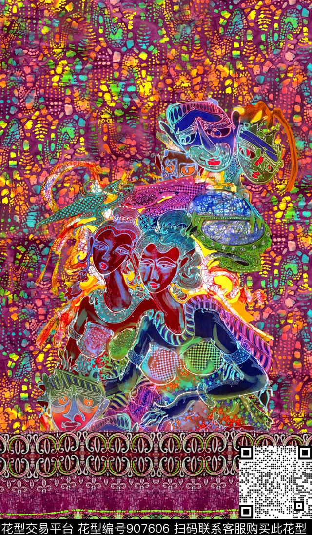 复古扎染民族风数码印花华亿平台下载（图片编号: 907606） - 瓦栏（Walan）