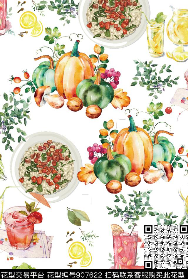 水果趣味饮料数码印花华亿平台下载（图片编号: 907622） - 瓦栏（Walan）