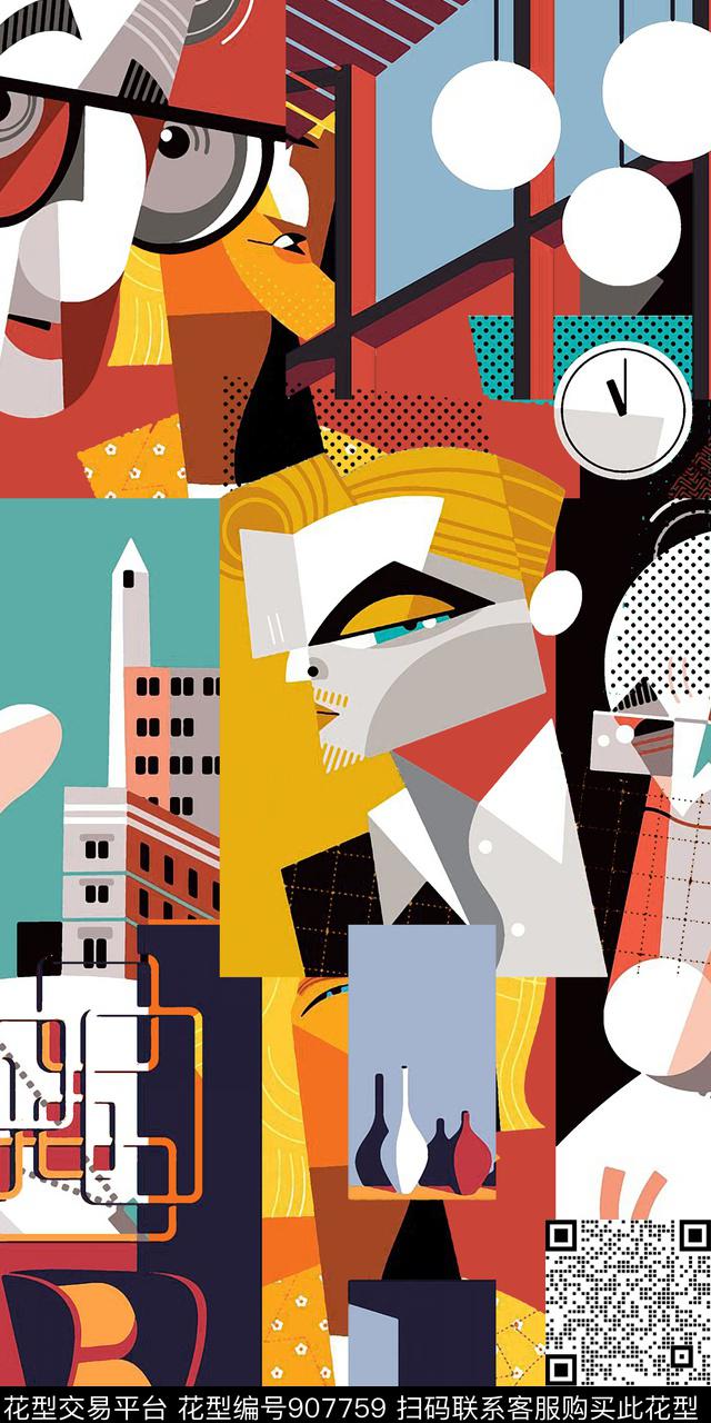 男装抽象几何传统印花华亿平台下载（图片编号: 907759） - 瓦栏（Walan）