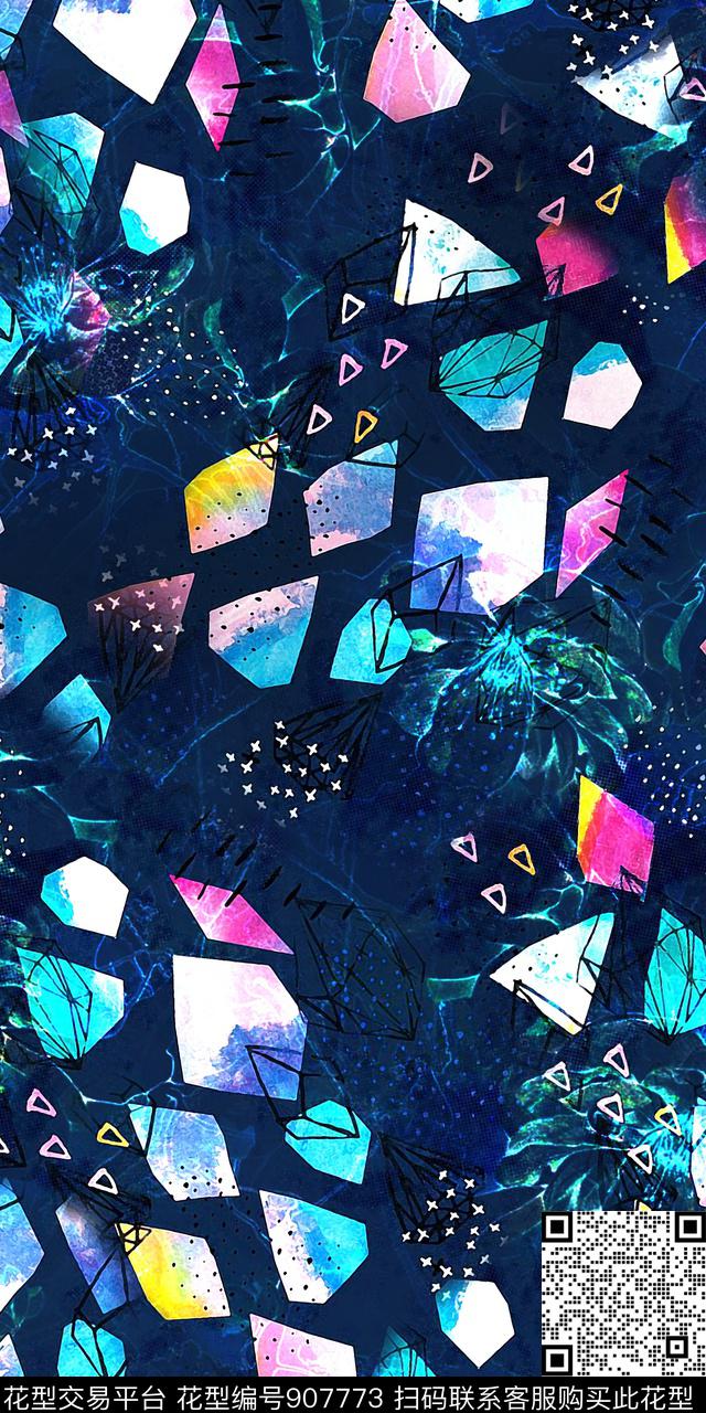 趣味抽象几何数码印花华亿平台下载（图片编号: 907773） - 瓦栏（Walan）