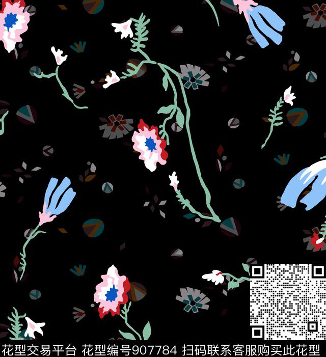 花卉绣花叠加传统印花华亿平台下载（图片编号: 907784） - 瓦栏（Walan）