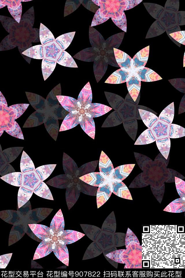 几何花卉抽象花卉数码印花华亿平台下载（图片编号: 907822） - 瓦栏（Walan）