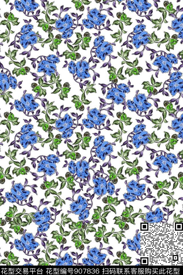 花卉小碎花边框花朵数码印花华亿平台下载（图片编号: 907836） - 瓦栏（Walan）