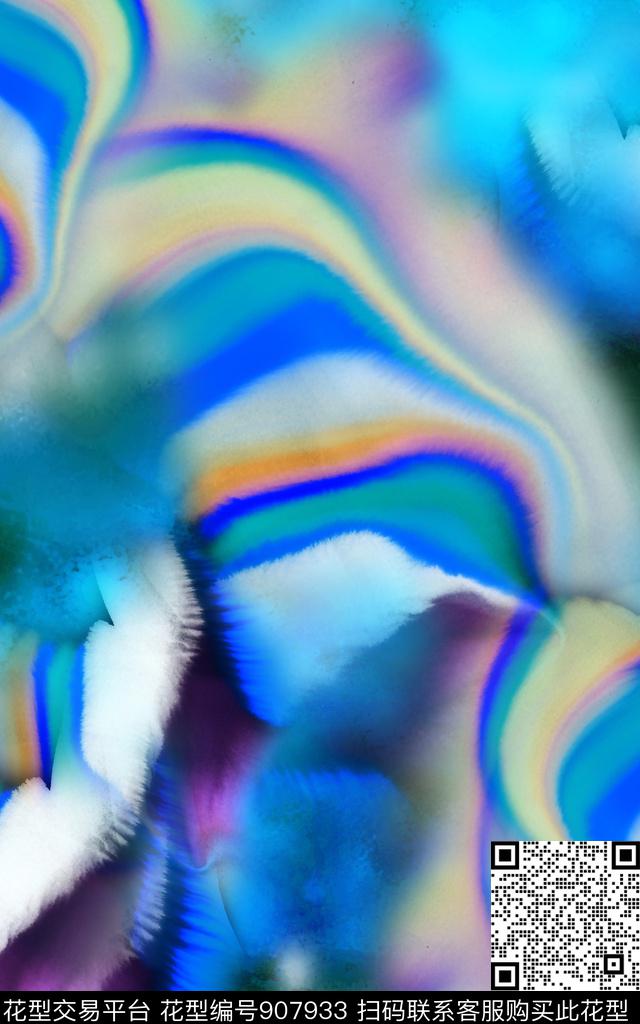 肌理笔触彩虹数码印花华亿平台下载（图片编号: 907933） - 瓦栏（Walan）