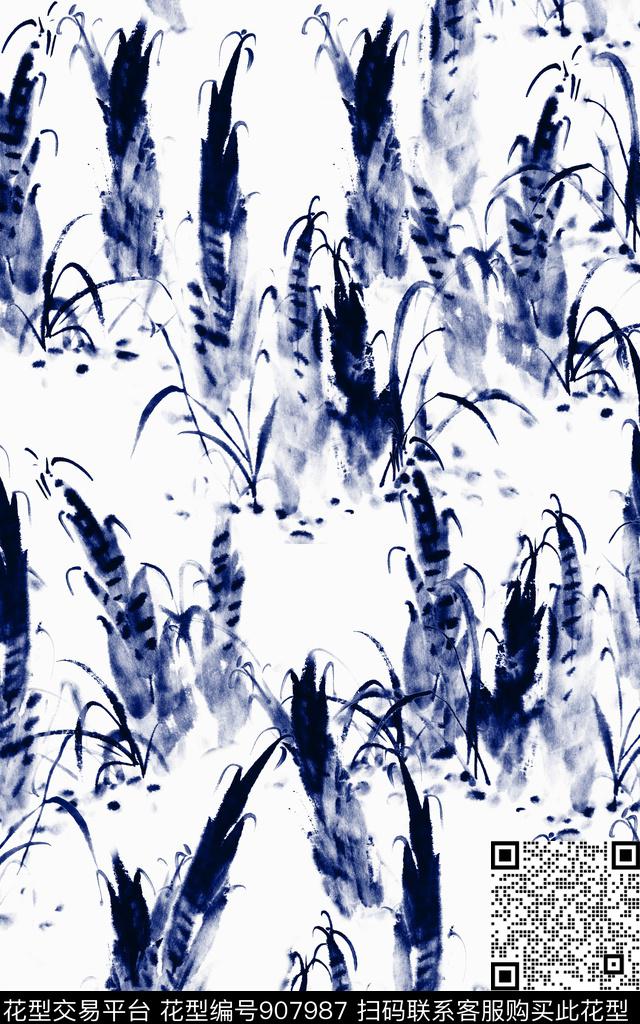 中国风水墨风黑白传统印花华亿平台下载（图片编号: 907987） - 瓦栏（Walan）