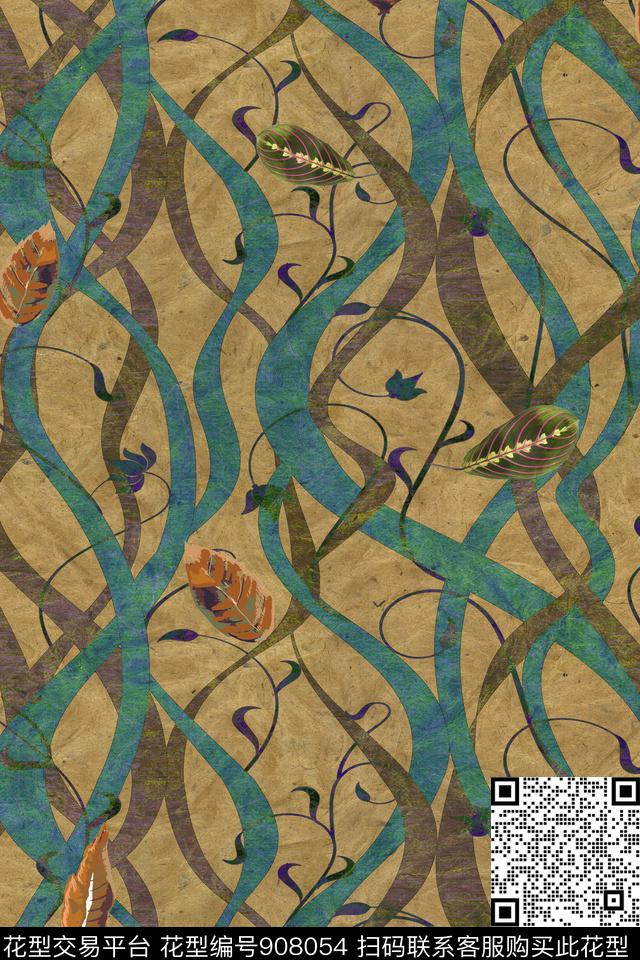 几何花卉植物数码印花华亿平台下载（图片编号: 908054） - 瓦栏（Walan）