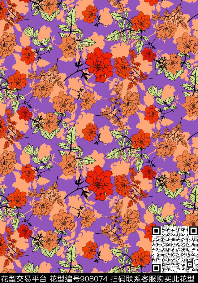 花卉植物大牌风传统印花华亿平台下载（图片编号: 908074） - 瓦栏（Walan）