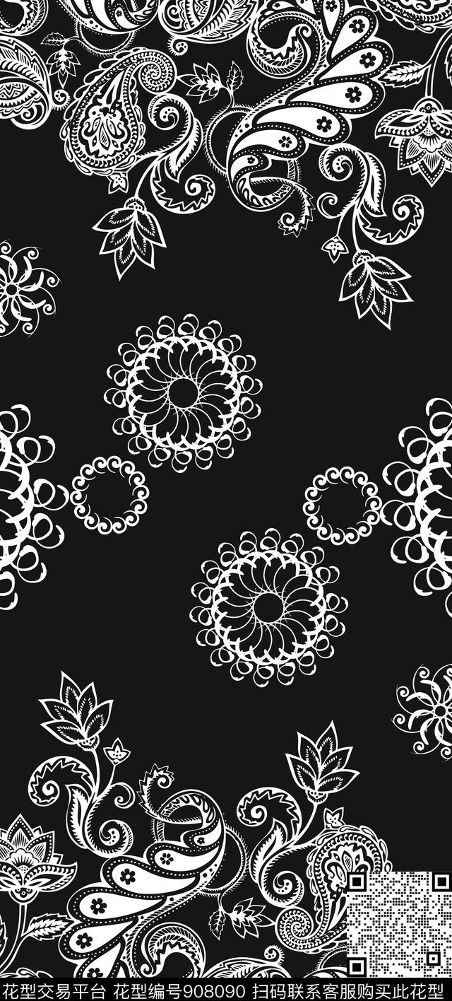 佩斯利花纹圆形元素传统印花华亿平台下载（图片编号: 908090） - 瓦栏（Walan）