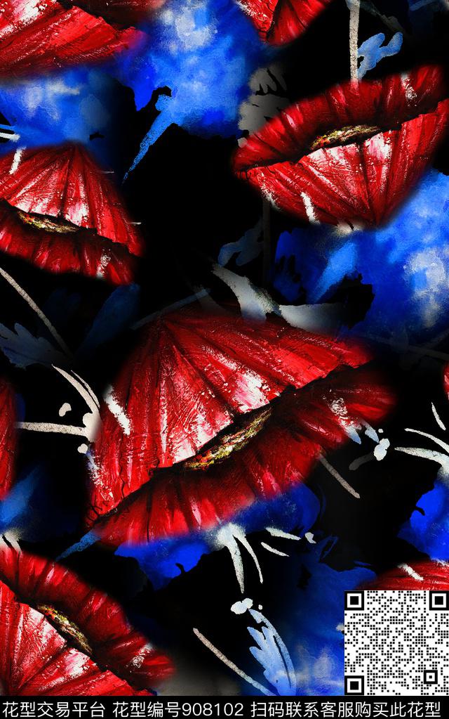 抽象几何花卉数码印花华亿平台下载（图片编号: 908102） - 瓦栏（Walan）