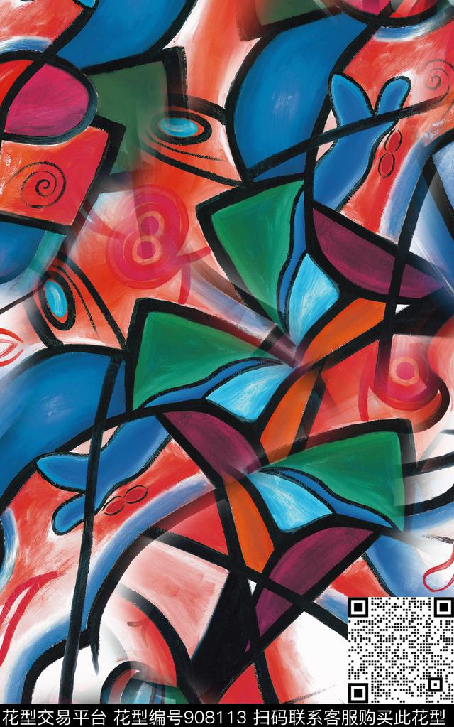 抽象几何民族风数码印花华亿平台下载（图片编号: 908113） - 瓦栏（Walan）