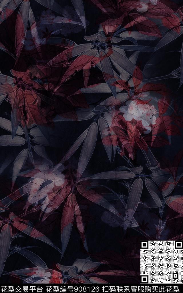 抽象花卉民族风数码印花华亿平台下载（图片编号: 908126） - 瓦栏（Walan）