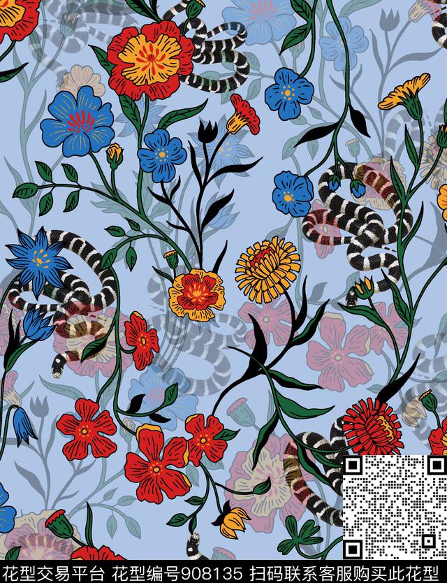 蛇GUCCI大牌风数码印花华亿平台下载（图片编号: 908135） - 瓦栏（Walan）