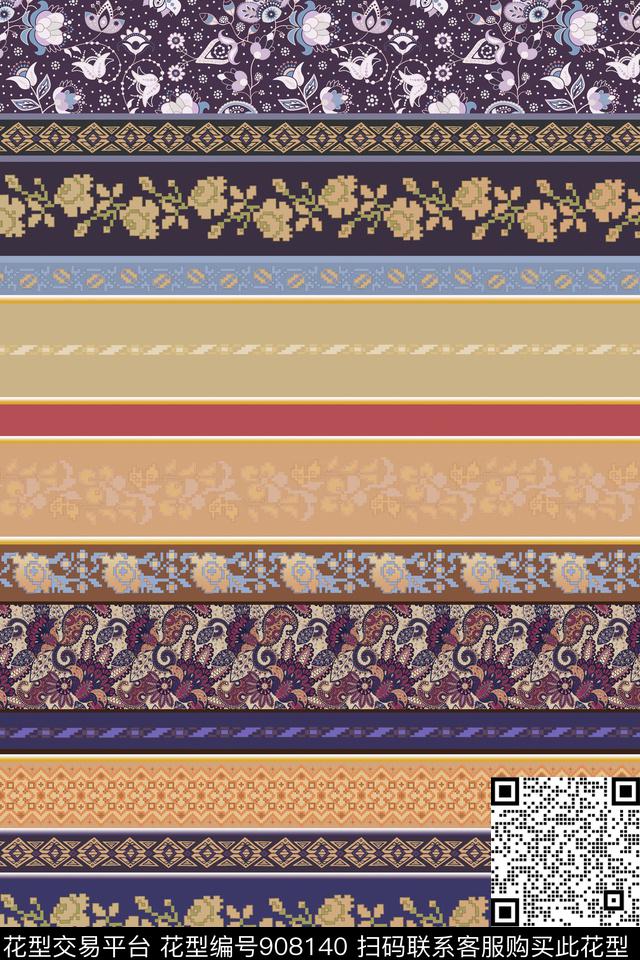 几何花卉手绘花卉数码印花华亿平台下载（图片编号: 908140） - 瓦栏（Walan）