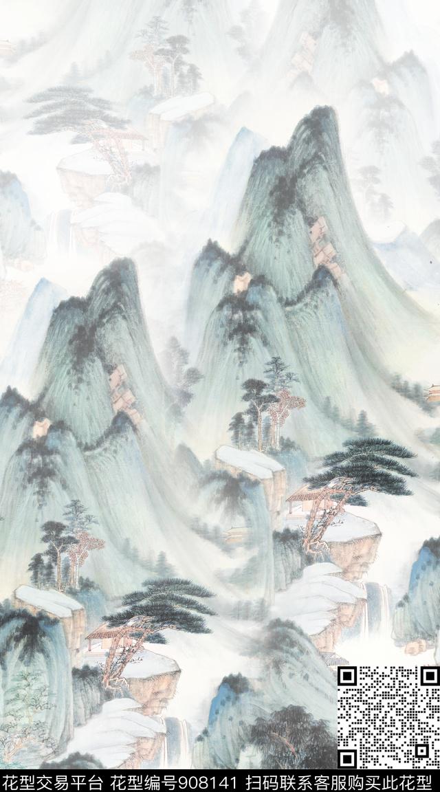 抽象花卉民族风数码印花华亿平台下载（图片编号: 908141） - 瓦栏（Walan）