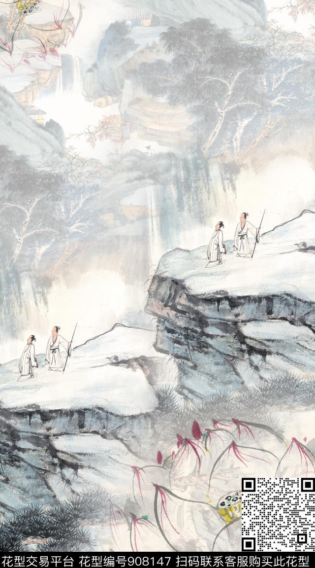 抽象花卉民族风数码印花华亿平台下载（图片编号: 908147） - 瓦栏（Walan）